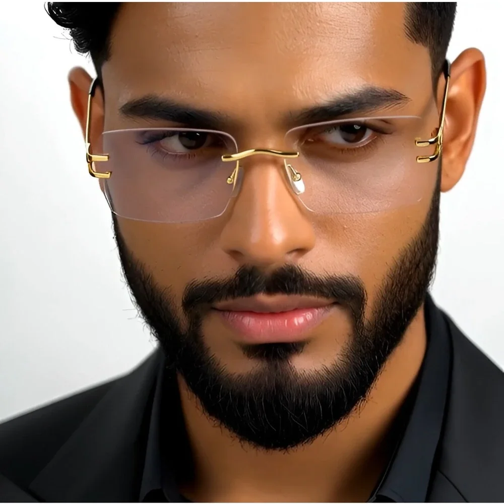 Sunglasses Gold Frame Clear Lens Fashion Eyewear Frameless Migos 80's 90's Style
